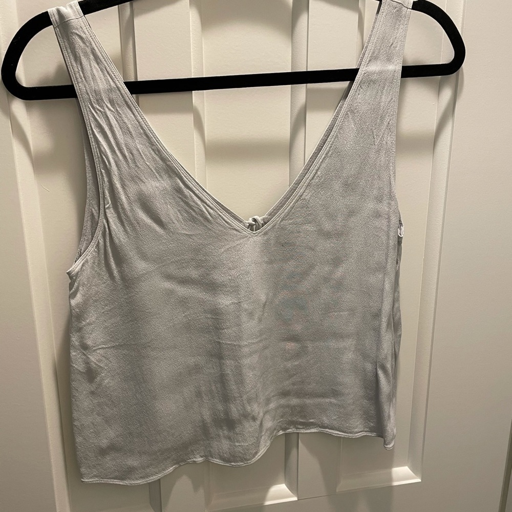 Baby blue v neck top with open back